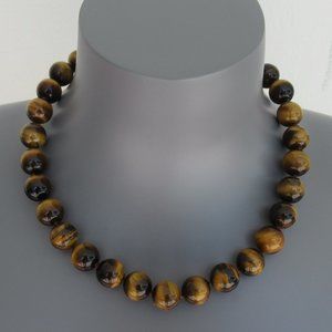 Genuine Natural Brown Tiger Eye Necklace 12mm Tiger's Eye Beads Hand Knotted 16"